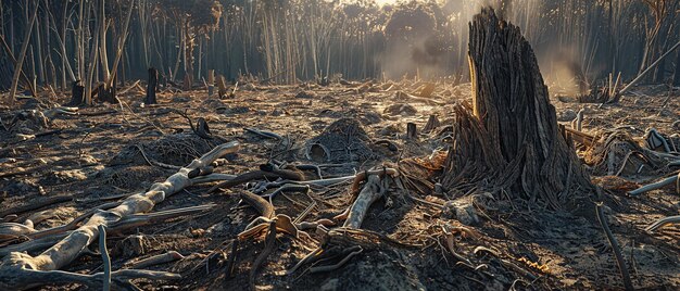 Photo deforestation impact cutdown trees forest fires wildlife