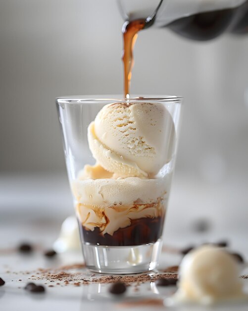 Photo delectable affogato with vanilla ice cream and hot espresso