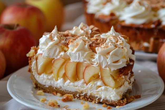 Delectable apple pie slice with whipped cream