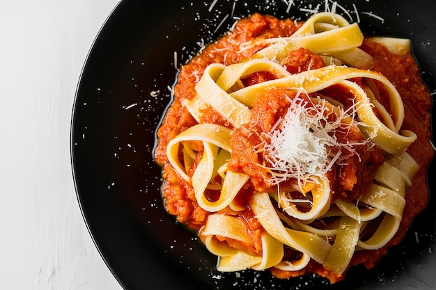 Photo a delectable closeup shot of homemade tagliatelle pasta on a black plate