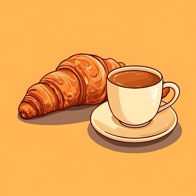 Photo delectable croissant and aromatic coffee in cartoon european style