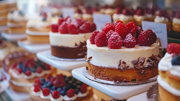 Delectable raspberry topped cheesecakes presented in a bakery setting showcasing gourmet dessert options