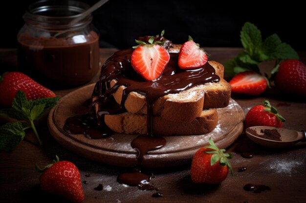 Photo delectable sandwich filled with juicy strawberries and generous spread of luscious chocolate