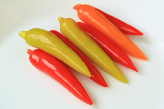 Deletable Imitation Chili Shaped Marzipan, Thai Traditional Dessert Made from Stirred Mung Beans