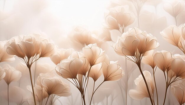 Photo delicate beige flowers illustration breathtaking beauty of nature nloral background pastel