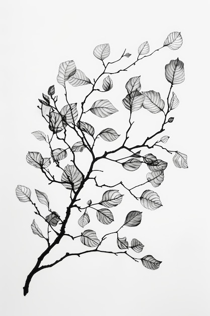 Photo delicate black and white leaves on branch nature illustration concept