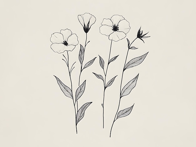 Photo delicate blossoms a minimalist line art of flowers