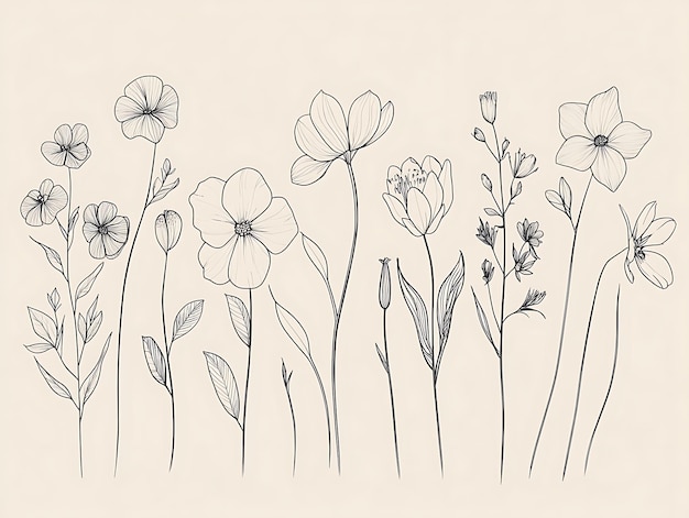 Photo delicate blossoms a minimalist line art of flowers