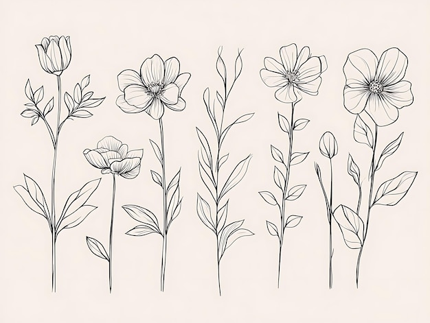 Photo delicate blossoms a minimalist line art of flowers