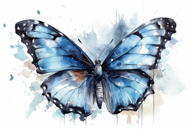 Delicate blue butterfly captured in watercolor Generative AI