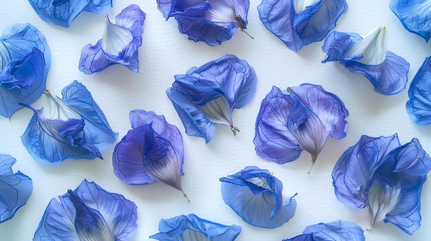 Photo delicate blue flower petals on a white background