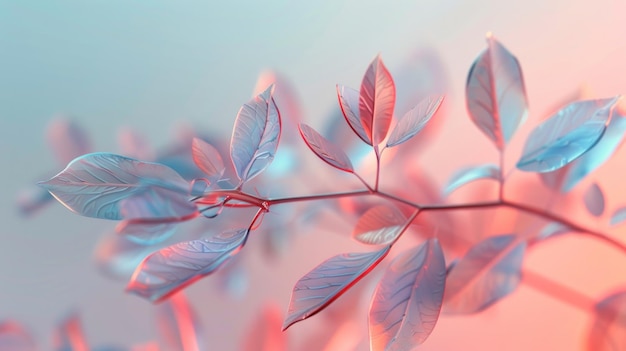 Delicate Blue Leaves Against a Soft Pink Background