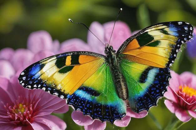 Delicate butterfly with vibrant wings on a colorful flower Generative ai