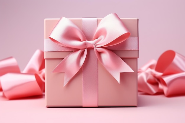 Delicate charm Open gift box pink bow on pastel pink background