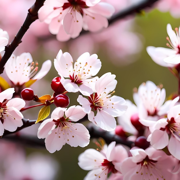 Delicate Cherry Blossoms in Full Bloom Hand Drawn Illustration Set