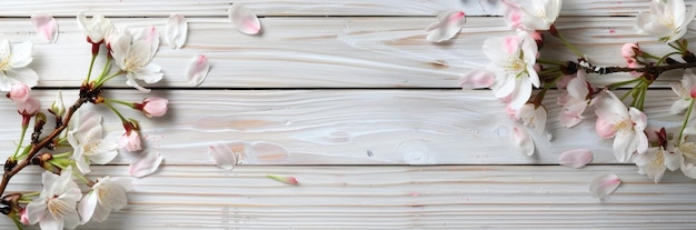 Photo delicate cherry blossoms on a whitewashed wooden surface