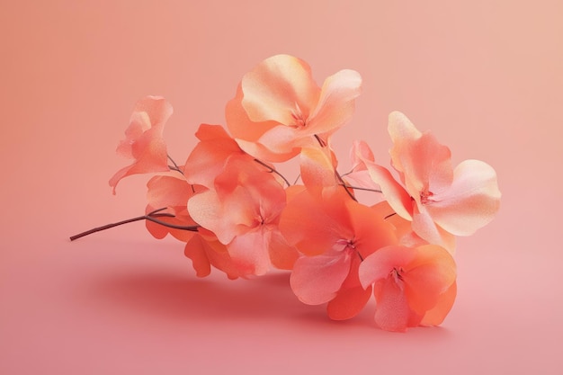 Photo delicate coral flowers on a soft pink background