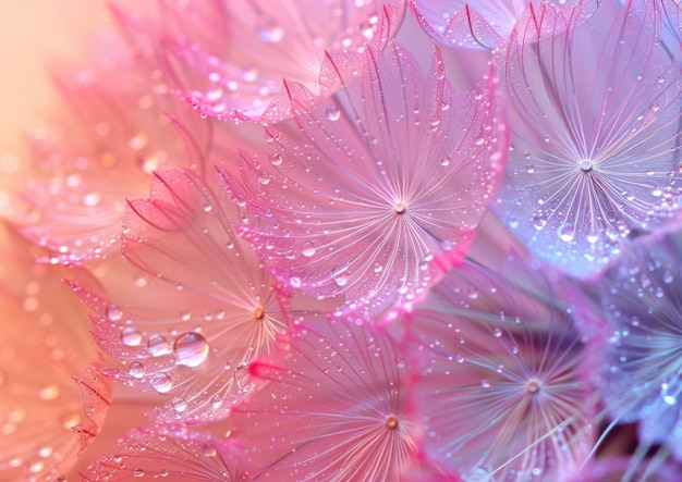 Photo delicate dandelion seed heads with dew drops