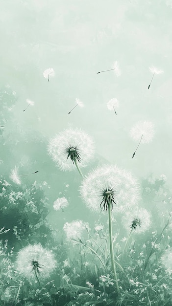 Photo delicate dandelion seeds floating in the breeze