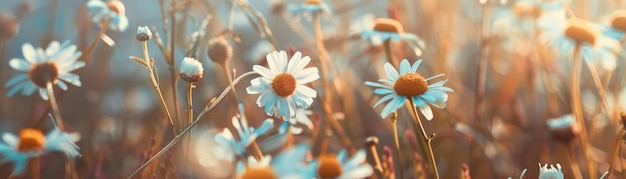 Delicate depiction of Chamomile flowers with focus on calming effects featuring top copy space