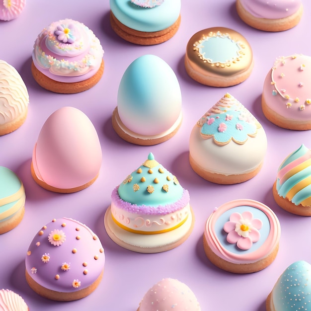 Delicate detailed Easter egg candy Spring pastel desserts Sugar cookies and cakes