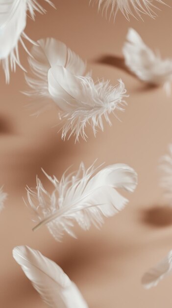 delicate feather floating on a gentle breeze against a backdrop of clear blue sky with copyspace