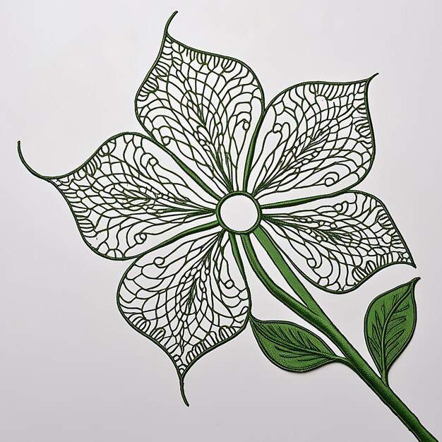 Photo delicate filigree flower illustration lace petals and green stem on white background