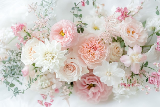 Photo delicate floral arrangement showcasing soft pink blooms in a serene setting