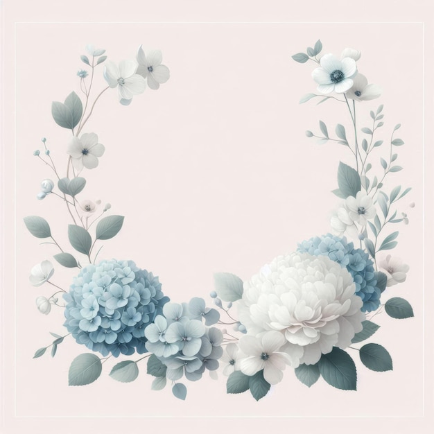 Photo delicate floral arrangement in soft blue and white tones on a pastel background