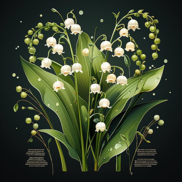 Photo delicate floral design featuring lily of the valley in minimalistic flat style