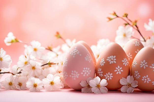 Delicate Floral Easter Eggs on peach pink color