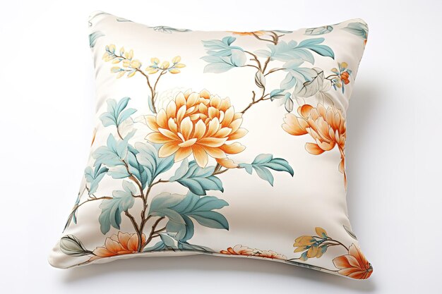 Photo a delicate floral pattern adorns this white pillow on white or png transparent background