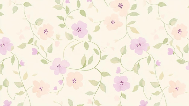 Photo delicate floral pattern with lavender and peach blooms on a soft cream background perfect for springthemed decor