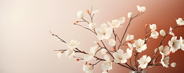 Delicate flower stem on neutral beige background Aesthetic close up view floral composition