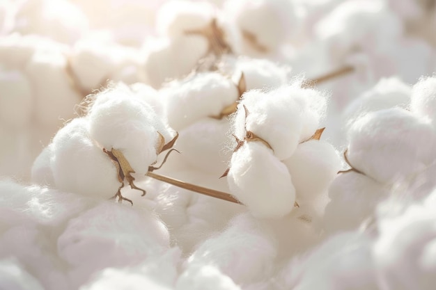 Delicate and fluffy cotton bolls bathed in soft dreamy sunlight showcasing natures purity and simplicity