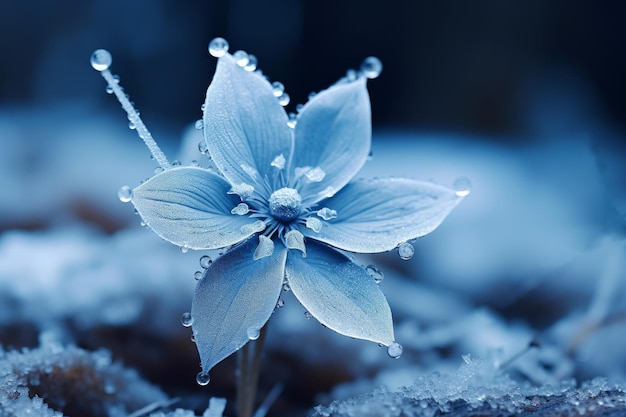 Delicate Frozen blue flower Macro nature Generate Ai