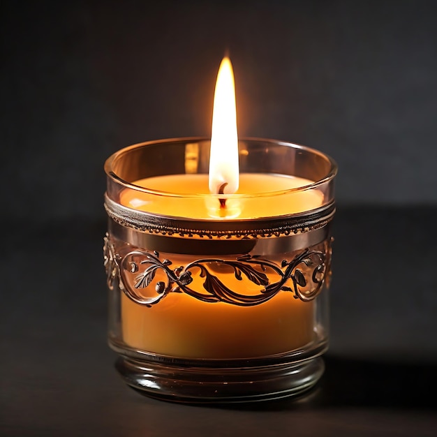 A delicate glass candle its flame flickering in the darkness casting a warm Ai Generated