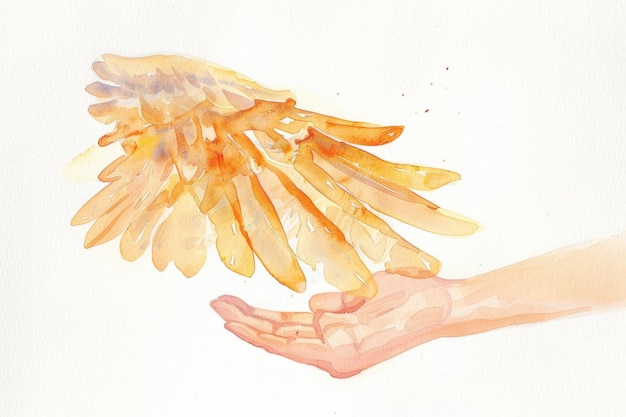 Photo a delicate hand cradles a wing in this watercolor illustration perfect for representing hope freedom or empowerment