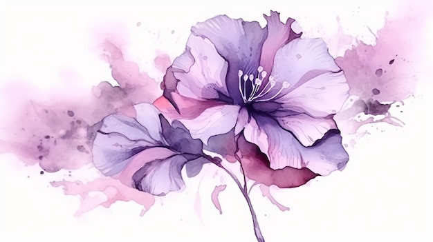 Delicate hand drawn watercolor flower in pink and violet Generative AI