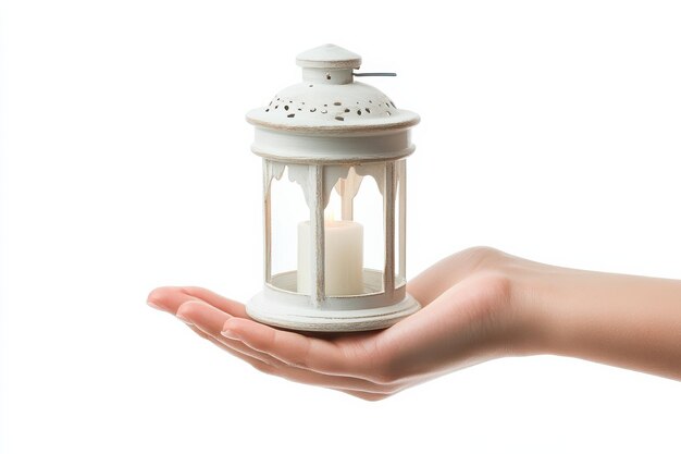 Photo a delicate hand holds a lantern casting a warm glow symbolizing peace and serenity