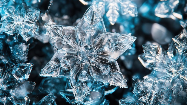 Photo delicate icy crystals are skillfully arranged to create eyecatching christmas decorations resembling stars and snowflakes in winter generative ai