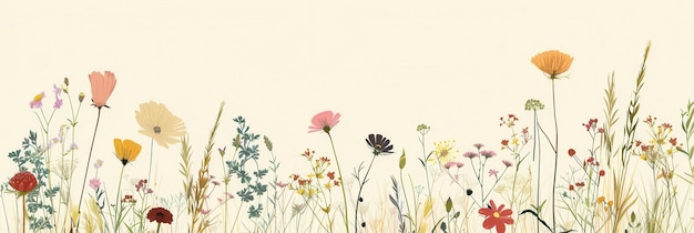 Photo a delicate illustration of wildflowers and grasses blooming in a meadow on a summer day generative ai