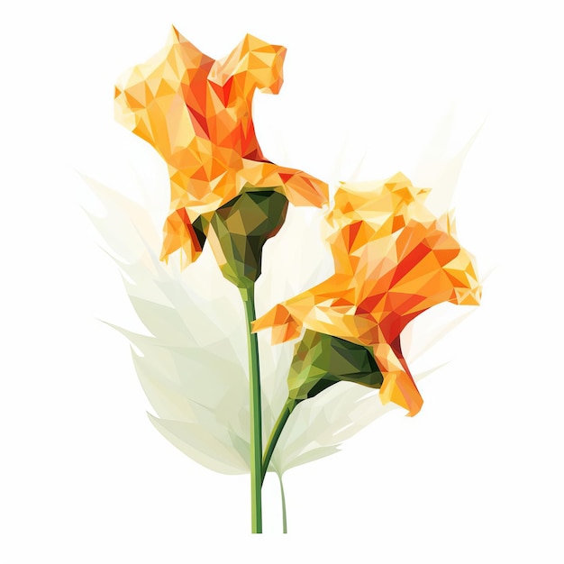 Delicate Impressionism Two Orange Flowers In Low Poly Style