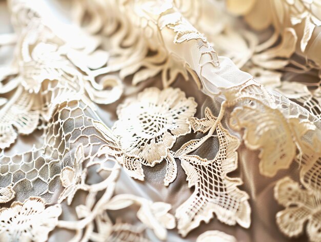 Delicate intricate lace pattern with floral Set of antique lace doilies