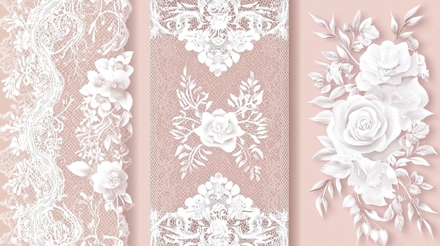 Photo delicate lace and floral patterns on soft pink background captured in a textile design showcase