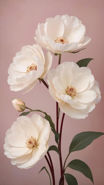 delicate large soft flowers creamy white peach undertones intricate veining ethereal quality realism