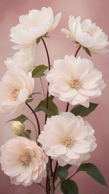 delicate large soft flowers creamy white peach undertones intricate veining ethereal quality realism