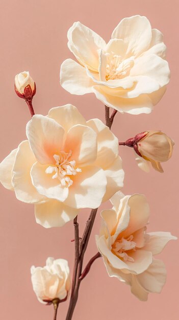 Photo delicate large soft flowers creamy white peach undertones intricate veining ethereal quality realism