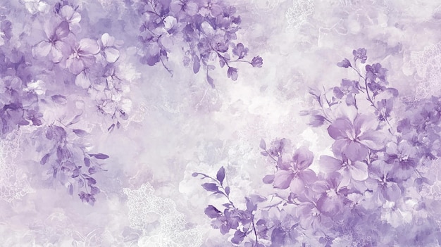 Photo delicate lavender watercolor floral pattern with soft brushstrokes and subtle details creating an e