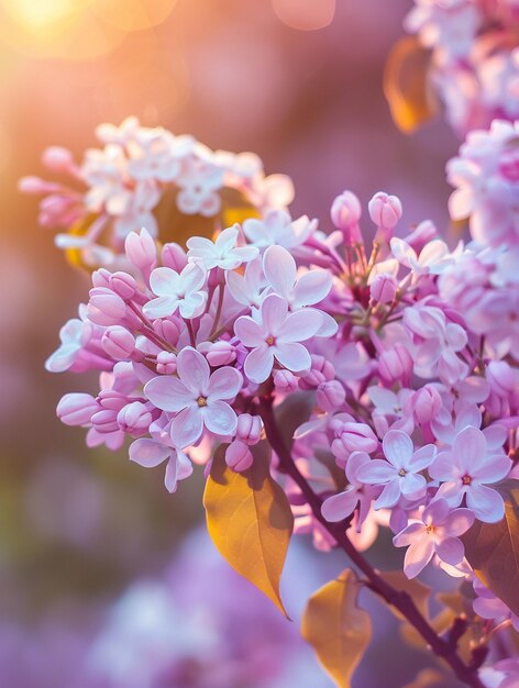 Delicate Lilac Blossoms in Soft Sunset Light Spring Floral Beauty